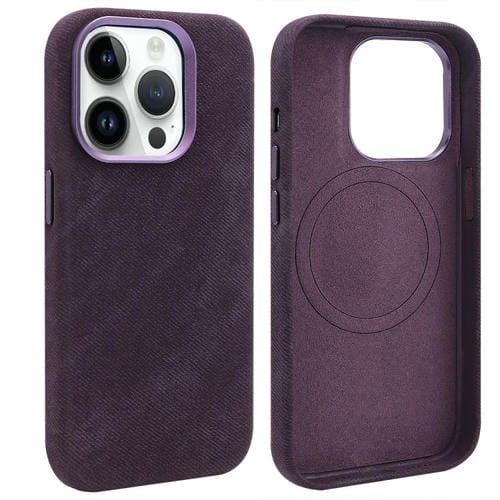 Funda VIETAO de cuero sintético con textura vaquera retro MagSafe para iPhone 14 Pro (morado oscuro)