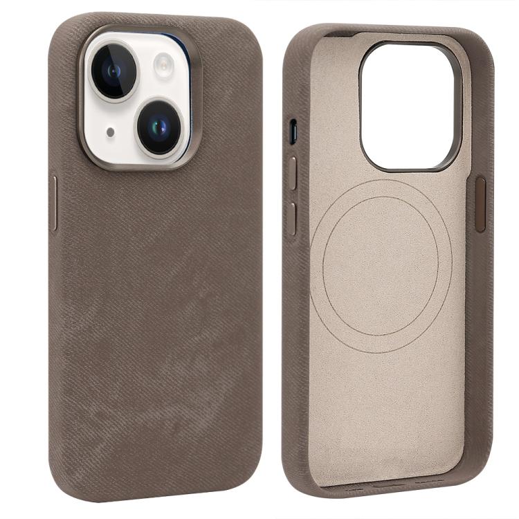 Funda VIETAO de cuero sintético con textura vaquera retro MagSafe para iPhone 14 (marrón)