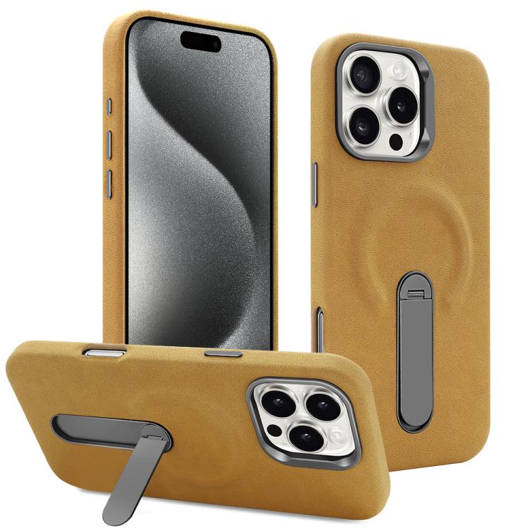 VIETAO - Funda de piel sintética MagSafe de ante con soporte para iPhone 15 Pro Max (marrón claro)