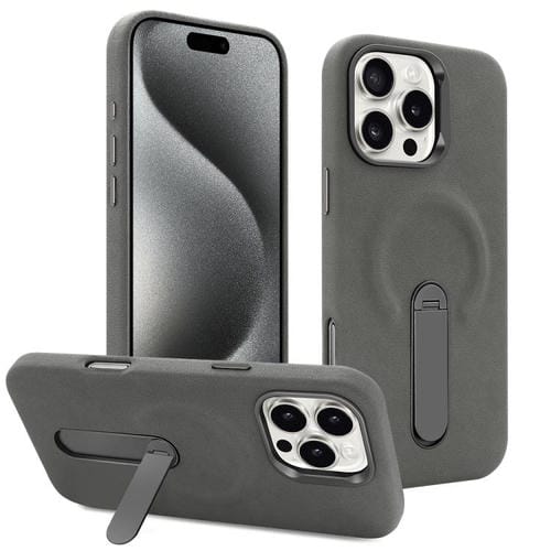 VIETAO - Funda de piel sintética MagSafe de ante con soporte para iPhone 15 Pro Max (gris oscuro)