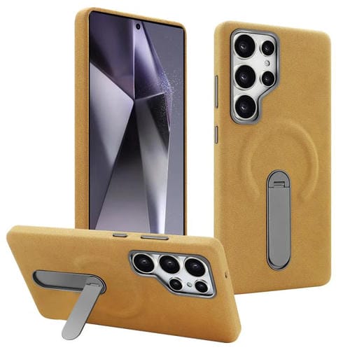 Funda VIETAO de piel sintética MagSafe con soporte para Samsung Galaxy S24 Ultra 5G (marrón claro)