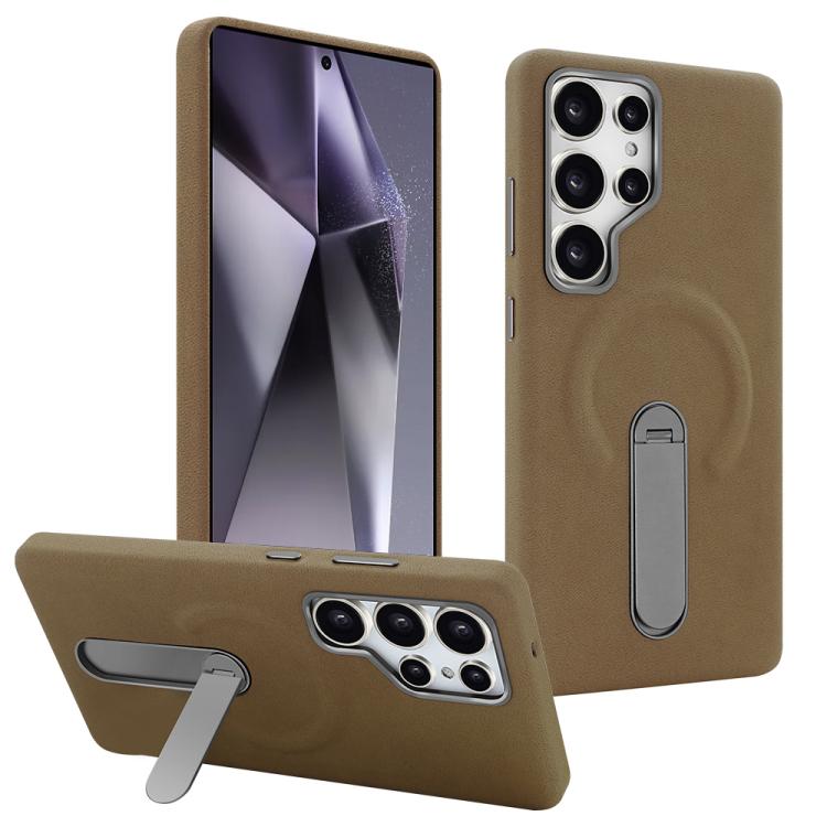 Funda VIETAO de piel sintética MagSafe con soporte para Samsung Galaxy S24 Ultra 5G (marrón oscuro)