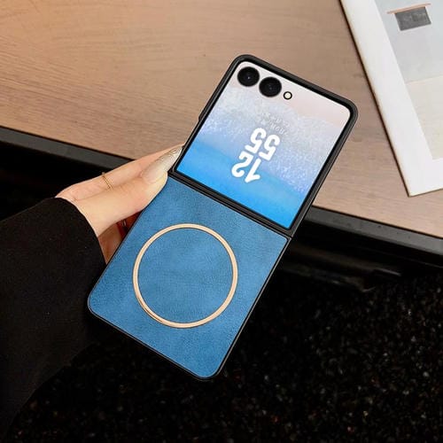 Funda MagSafe con textura Crazy Horse para Samsung Galaxy Z Flip5 (azul)