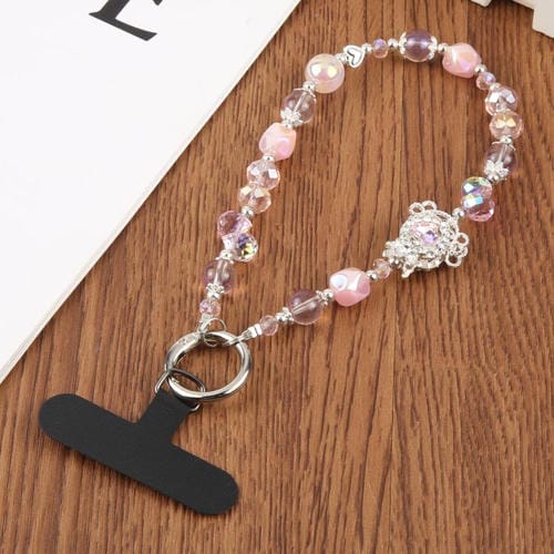 Cadena de cuentas de lujo universal para teléfono con cuentas de cristal antipérdida (rosa)