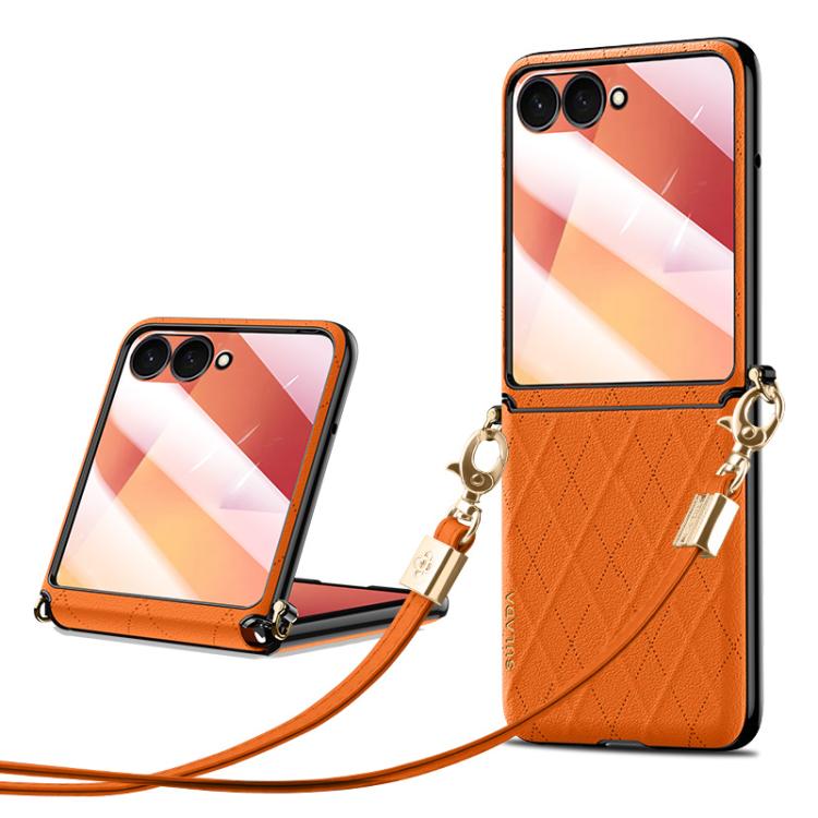 Funda plegable con textura rómbica y cordón para Samsung Galaxy Z Flip7 5G (naranja)