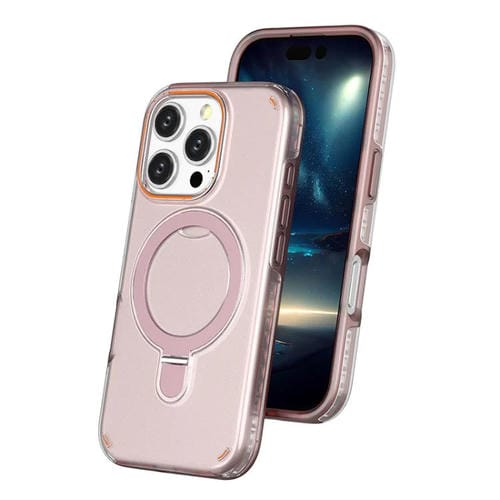 Funda colorida 2 en 1 con soporte de anillo MagSafe para iPhone 16 Pro (rosa)