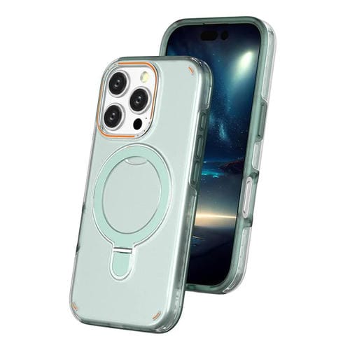 Funda colorida 2 en 1 con soporte de anillo MagSafe para iPhone 16 Pro (verde menta)