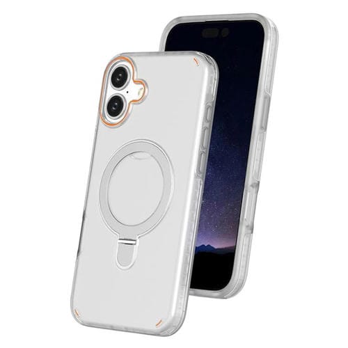 Funda para iPhone 16 Plus, colorida, 2 en 1, con soporte de anillo MagSafe (transparente)