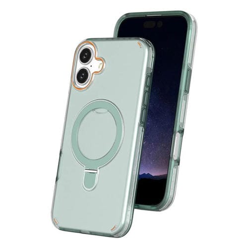 Funda colorida 2 en 1 con soporte de anillo MagSafe para iPhone 16 Plus (verde menta)