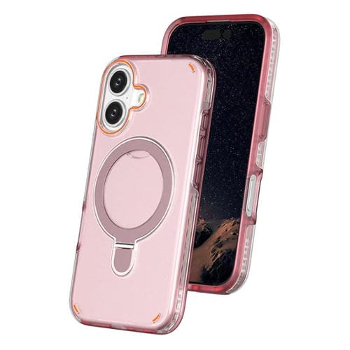 Funda colorida 2 en 1 con soporte de anillo MagSafe para iPhone 16 (rosa)