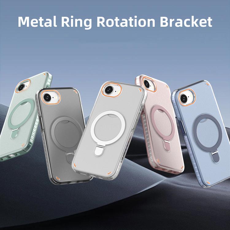 Funda colorida 2 en 1 con soporte de anillo MagSafe para iPhone 16e (negro transparente)