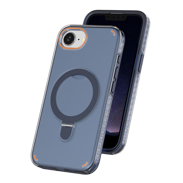 Funda colorida 2 en 1 con soporte de anillo MagSafe para iPhone 16e (azul rey)
