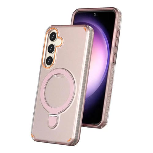 Funda colorida 2 en 1 con soporte de anillo MagSafe para Samsung Galaxy S25/S24 5G (rosa)