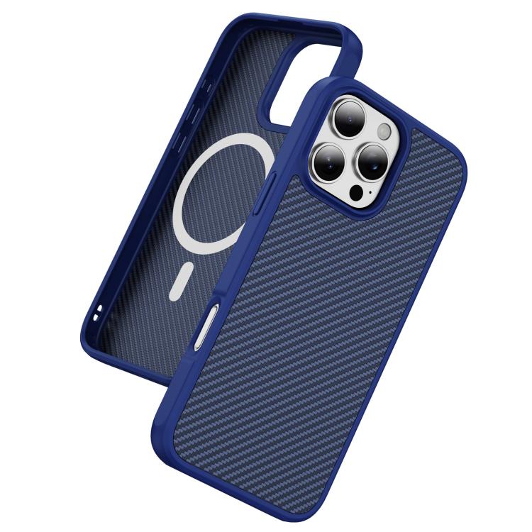 Funda MagSafe con textura de fibra de carbono y tacto suave para iPhone 16 Pro (azul)