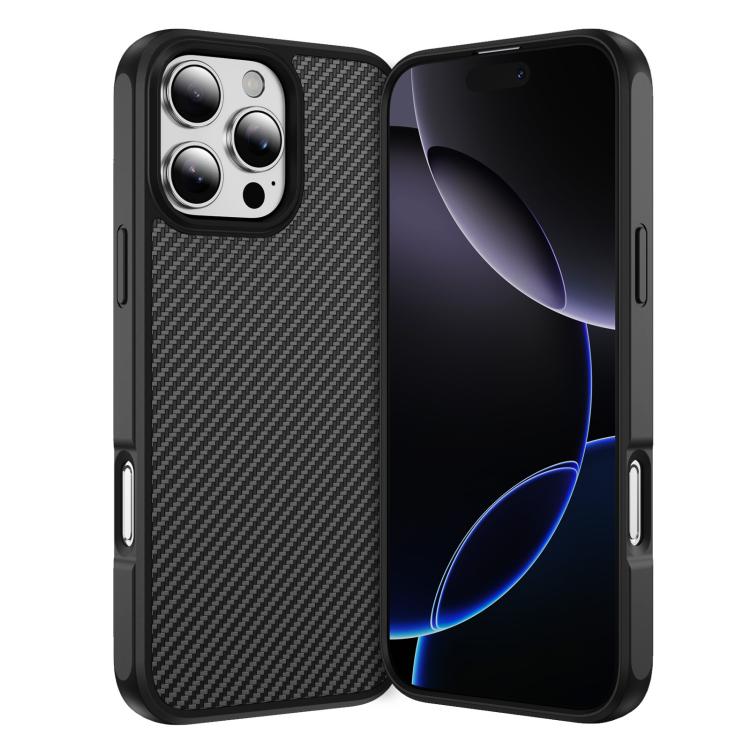 Funda MagSafe con textura de fibra de carbono y tacto suave para iPhone 16 Pro (negra)