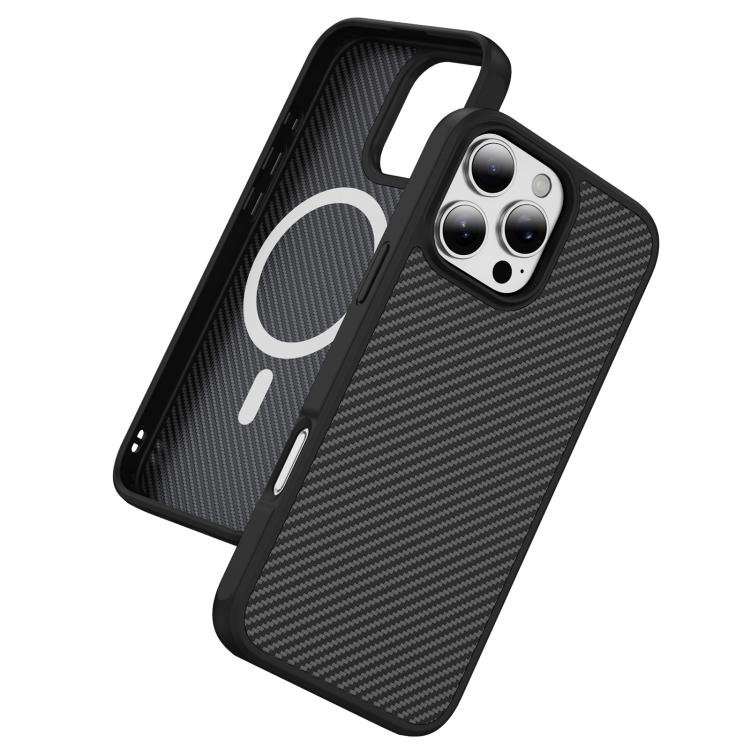Funda MagSafe con textura de fibra de carbono y tacto suave para iPhone 16 Pro (negra)