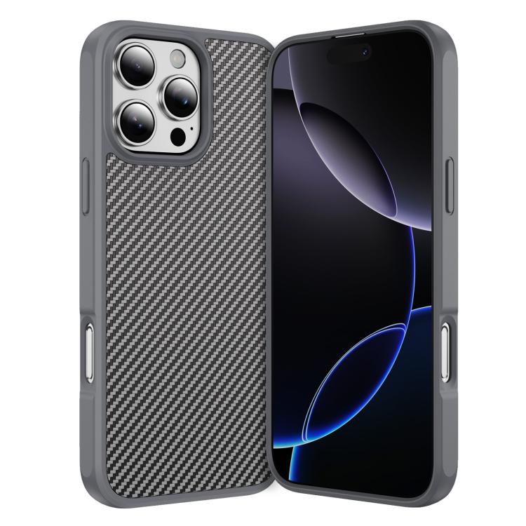 Funda MagSafe con textura de fibra de carbono y tacto suave para iPhone 16 Pro (gris)