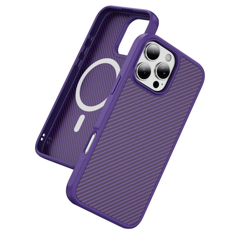 For iPhone 16 Pro Carbon Fiber Texture Skin-feel MagSafe Phone Case(Purple)