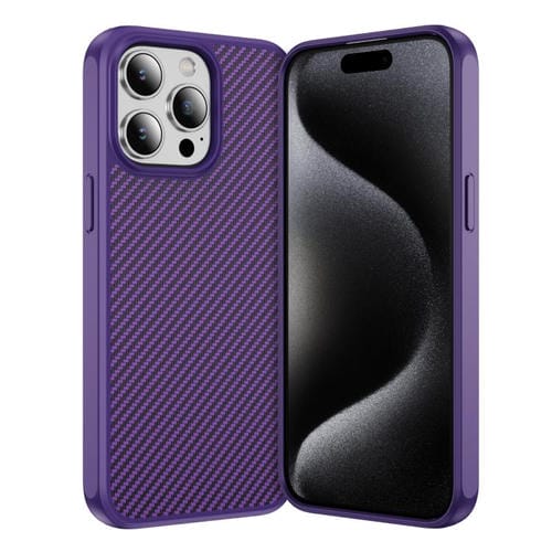 For iPhone 15 Pro Carbon Fiber Texture Skin-feel MagSafe Phone Case(Purple)
