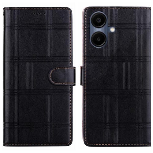 Funda de piel con relieve a cuadros para Samsung Galaxy A06 4G/5G (negra)