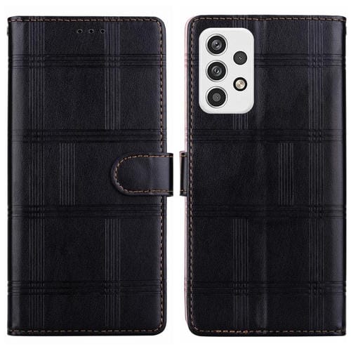 Funda de piel con relieve a cuadros para Samsung Galaxy A32 4G (negra)