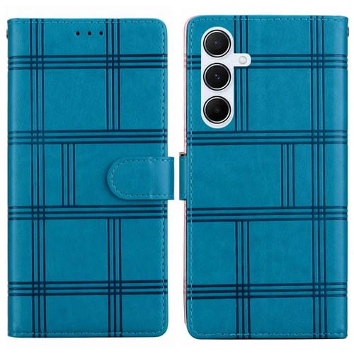Funda de piel con relieve a cuadros para Samsung Galaxy A14 4G/5G (azul)