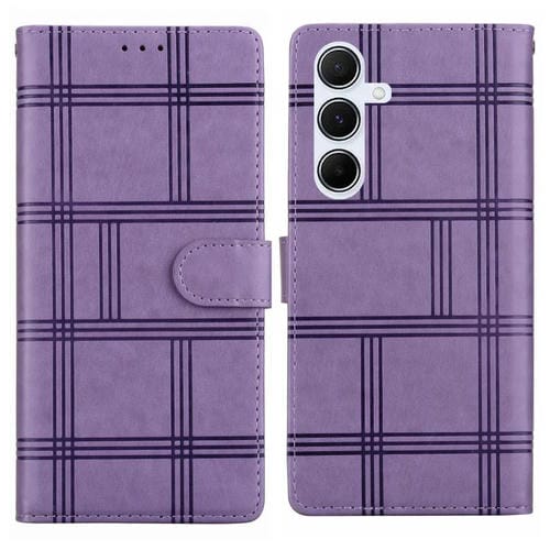 Funda de piel con relieve a cuadros para Samsung Galaxy A14 4G/5G (morada)