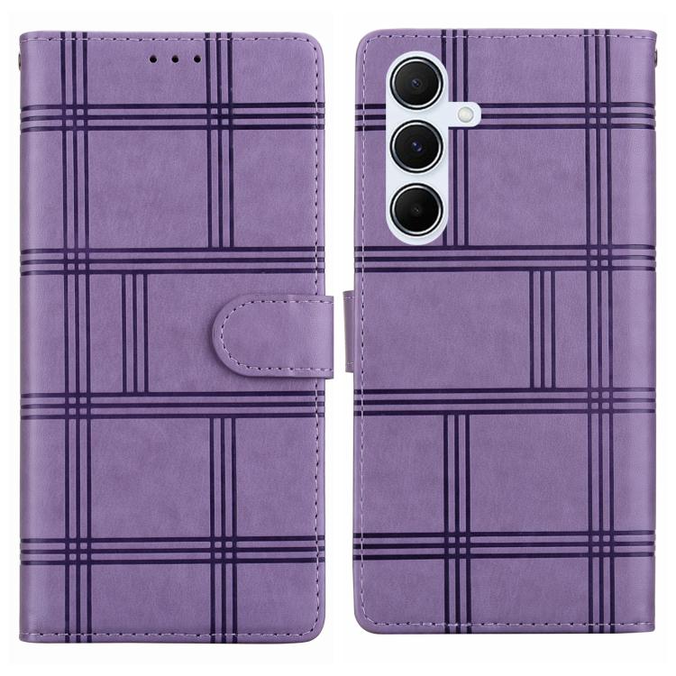 Funda de piel con relieve a cuadros para Samsung Galaxy A24 4G (morada)
