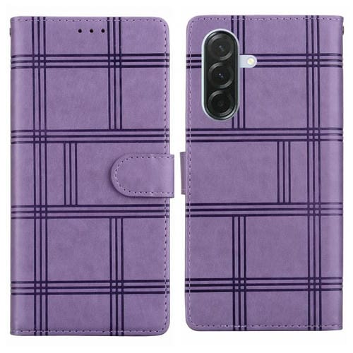 Funda de piel con relieve a cuadros para Samsung Galaxy A26 5G (morada)