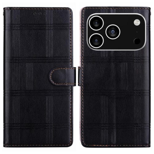 Funda de cuero con relieve a cuadros para iPhone 17 Pro (negra)