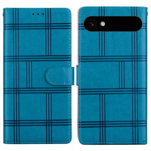 Funda de cuero con relieve a cuadros para iPhone 17 (azul)