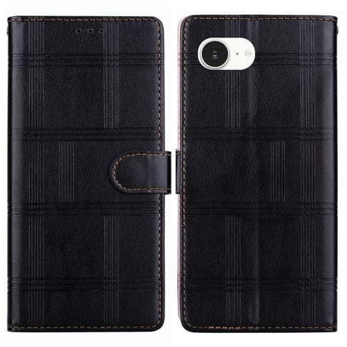 For iPhone 16e Embossed Checkered Leather Phone Case(Black)