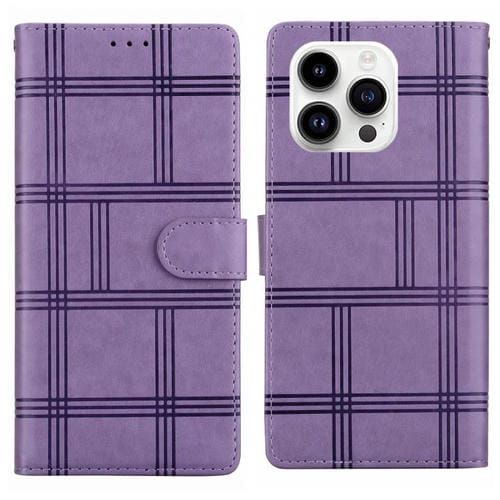 Funda de piel con relieve a cuadros para iPhone 15 Pro Max (morada)