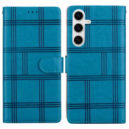 Funda de piel con relieve a cuadros para Samsung Galaxy S25 5G (azul)