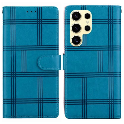 Funda de piel con relieve a cuadros para Samsung Galaxy S24 Ultra 5G (azul)