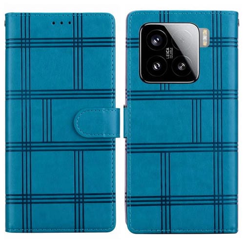 Funda de cuero con relieve a cuadros para Xiaomi 15 (azul)