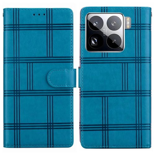 Funda de cuero con relieve a cuadros para Xiaomi 15 Pro (azul)