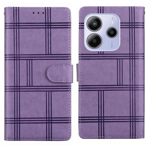 Funda de cuero con relieve a cuadros para Redmi Note 14 4G (164,84 mm) (morado)