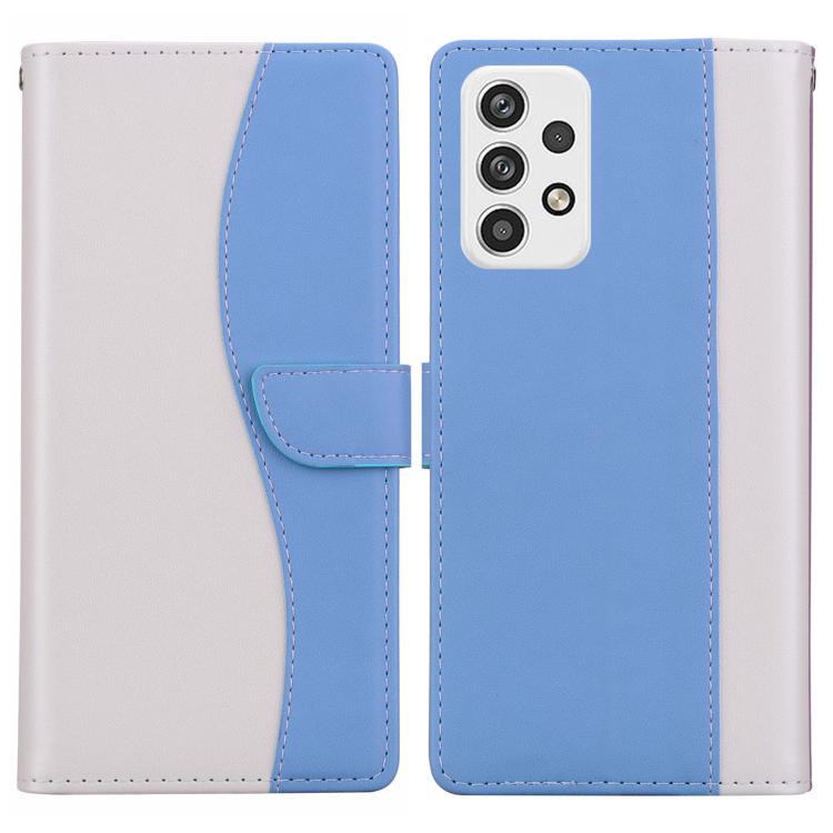 Funda de cuero bicolor con relieve para Samsung Galaxy A32 5G (blanco y azul)