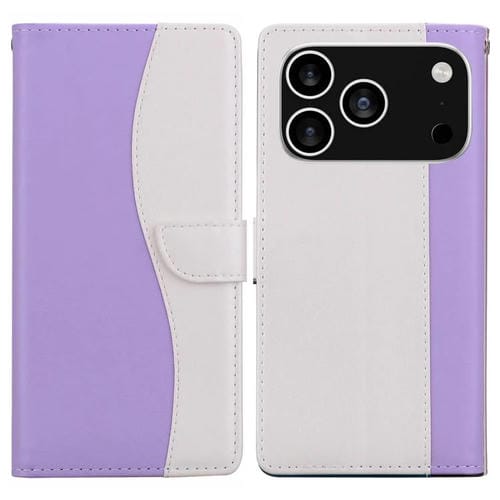 Funda de cuero bicolor con relieve para iPhone 17 Pro Max (morado y blanco)