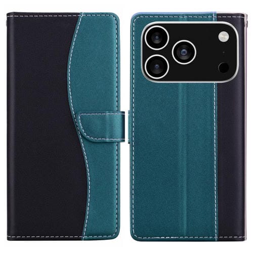 Funda de cuero bicolor con relieve para iPhone 17 Pro (negro y verde)