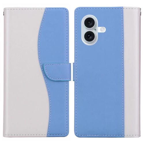 Funda de cuero bicolor con relieve para iPhone 16 Plus (blanco y azul)