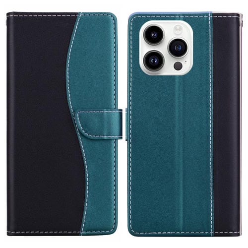 Funda de cuero bicolor con relieve para iPhone 15 Pro Max (negro y verde)
