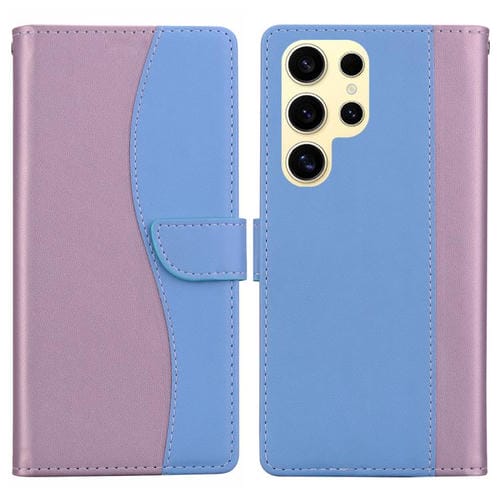 Funda de cuero bicolor con relieve para Samsung Galaxy S25 Ultra 5G (rosa y azul)
