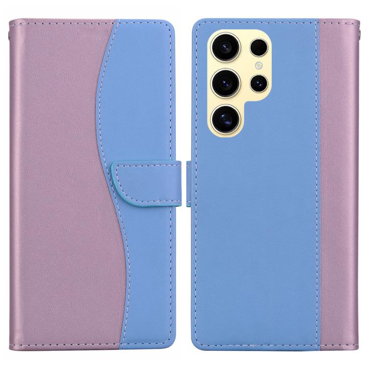 Funda de cuero bicolor con relieve para Samsung Galaxy S22 Ultra 5G (rosa y azul)