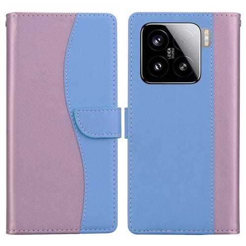 Funda de cuero bicolor con relieve para Xiaomi 15 (rosa y azul)