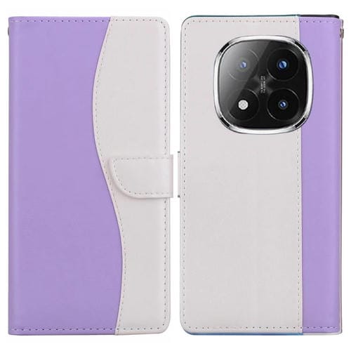 Funda de cuero bicolor con relieve para Redmi Note 14 Pro+ 5G / Poco X7 5G (morado y blanco)
