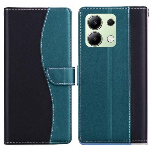 Funda de cuero bicolor con relieve para Redmi Note 13 4G (negro y verde)