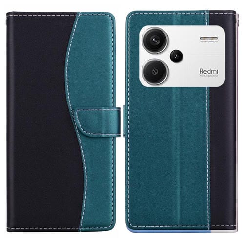 Funda de cuero bicolor con relieve para Redmi Note 13 Pro+ (negro y verde)