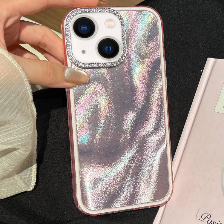 Funda 3 en 1 con diseño de arena movediza y marco de diamante para iPhone 15 Plus (rosa)